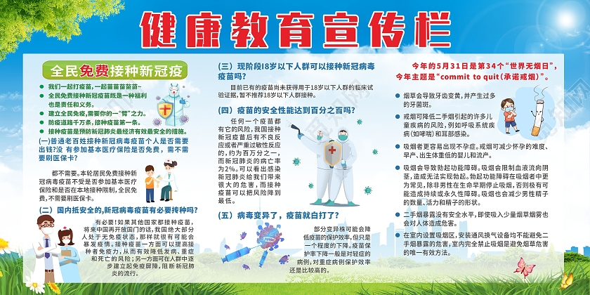 蓝色简约城市新冠疫情防控知识安全宣传栏新冠 疫情 学校疫情展板 学校疫情宣传栏