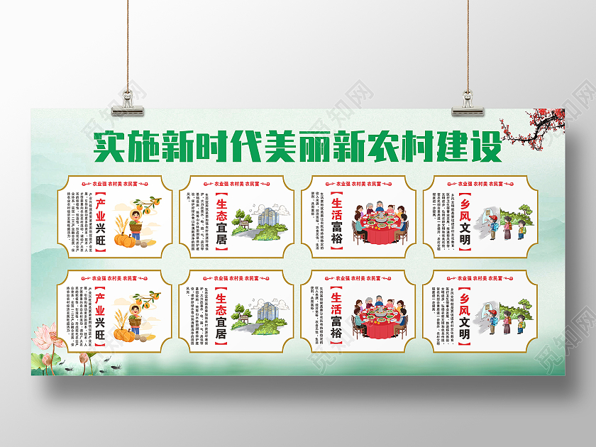绿色简约美丽新农村建设多产业发展展板乡村建设美丽新农村展板