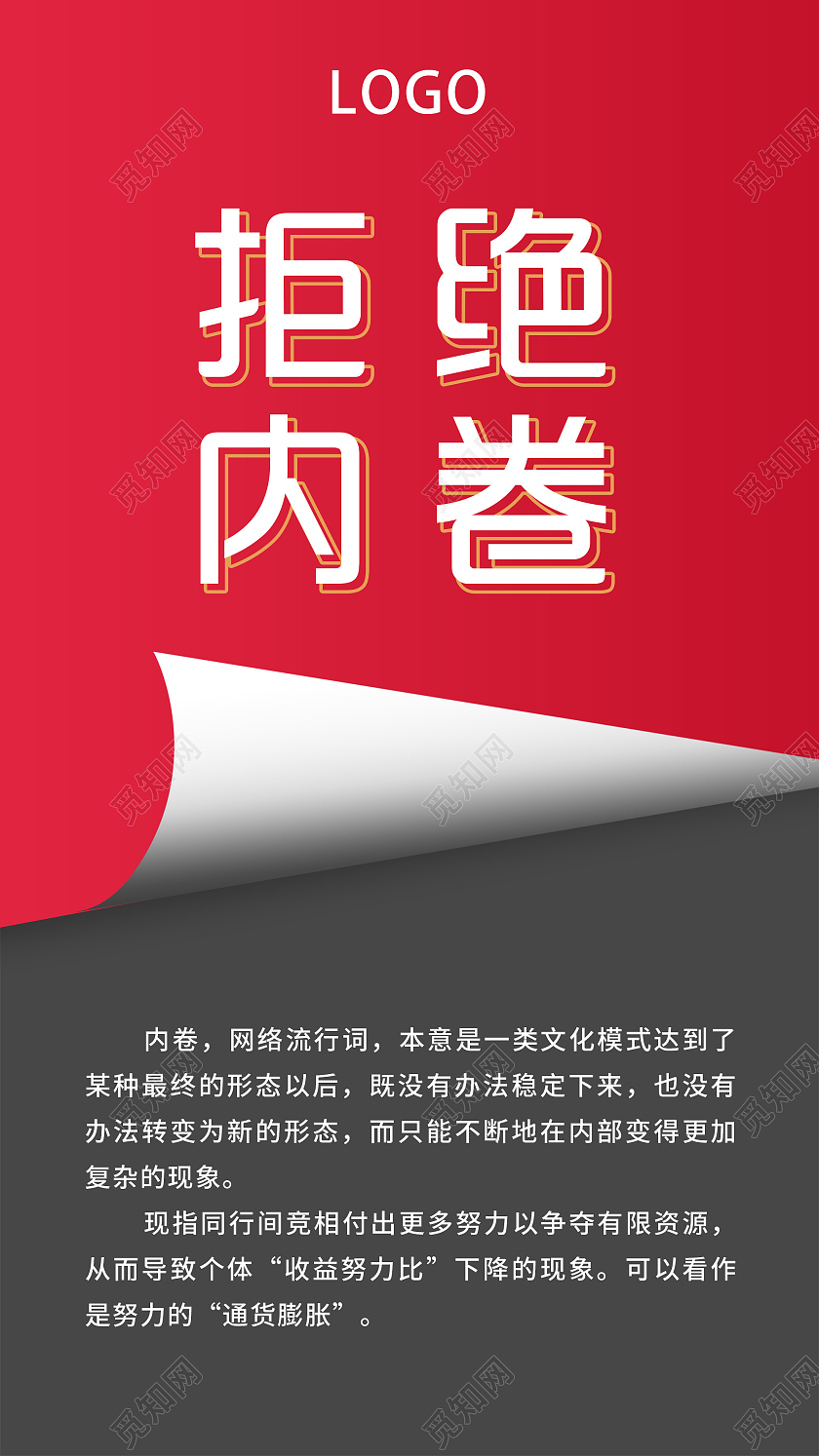 红色简约拒绝内卷网络流行词语UI手机海报网络用语