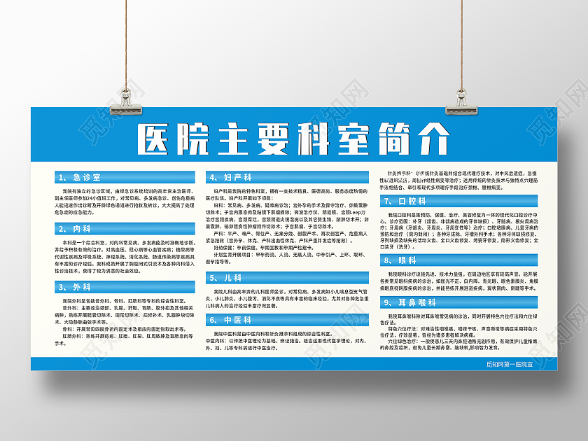 蓝色简约医院科室介绍简介展板背景科室介绍展板