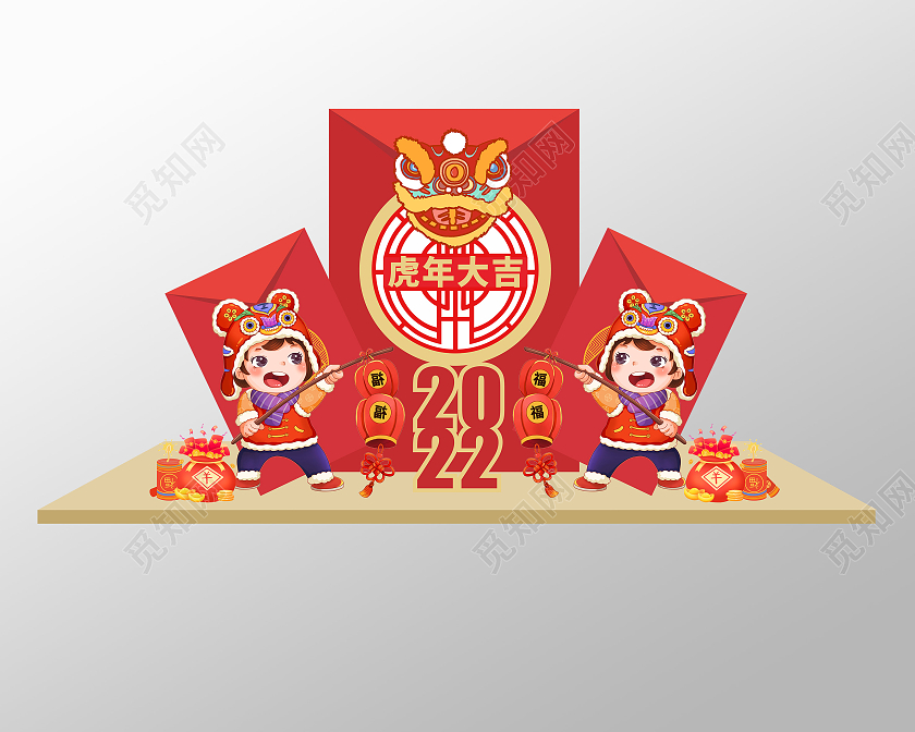 大气红色2022新年红包风格新春春节新年美陈春节美陈