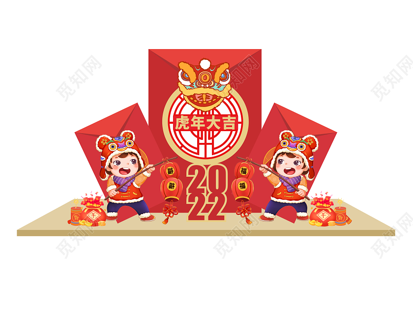 大气红色2022新年红包风格新春春节新年美陈春节美陈