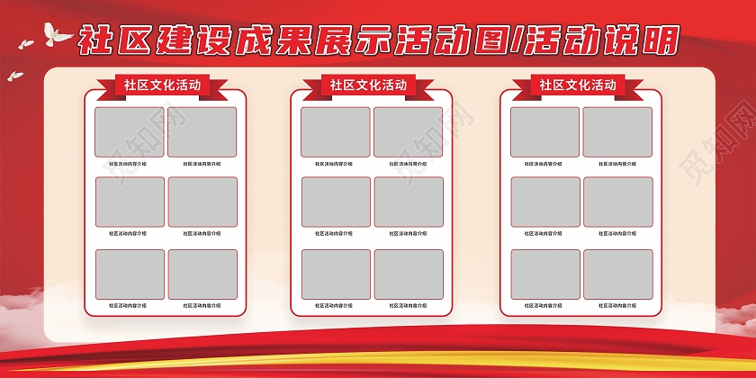 红色简约社区建设成果展示展板背景社区活动展板