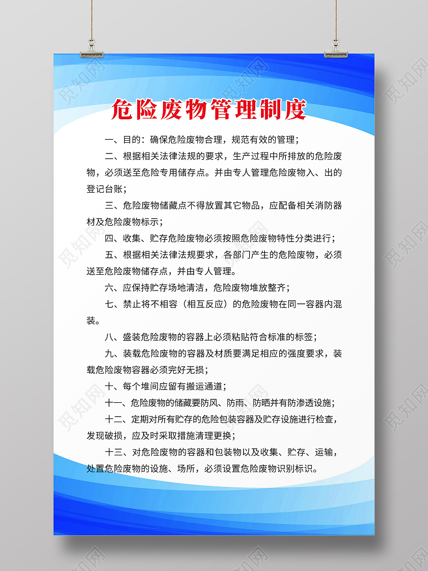简约大气蓝色系危险废物管理制度海报