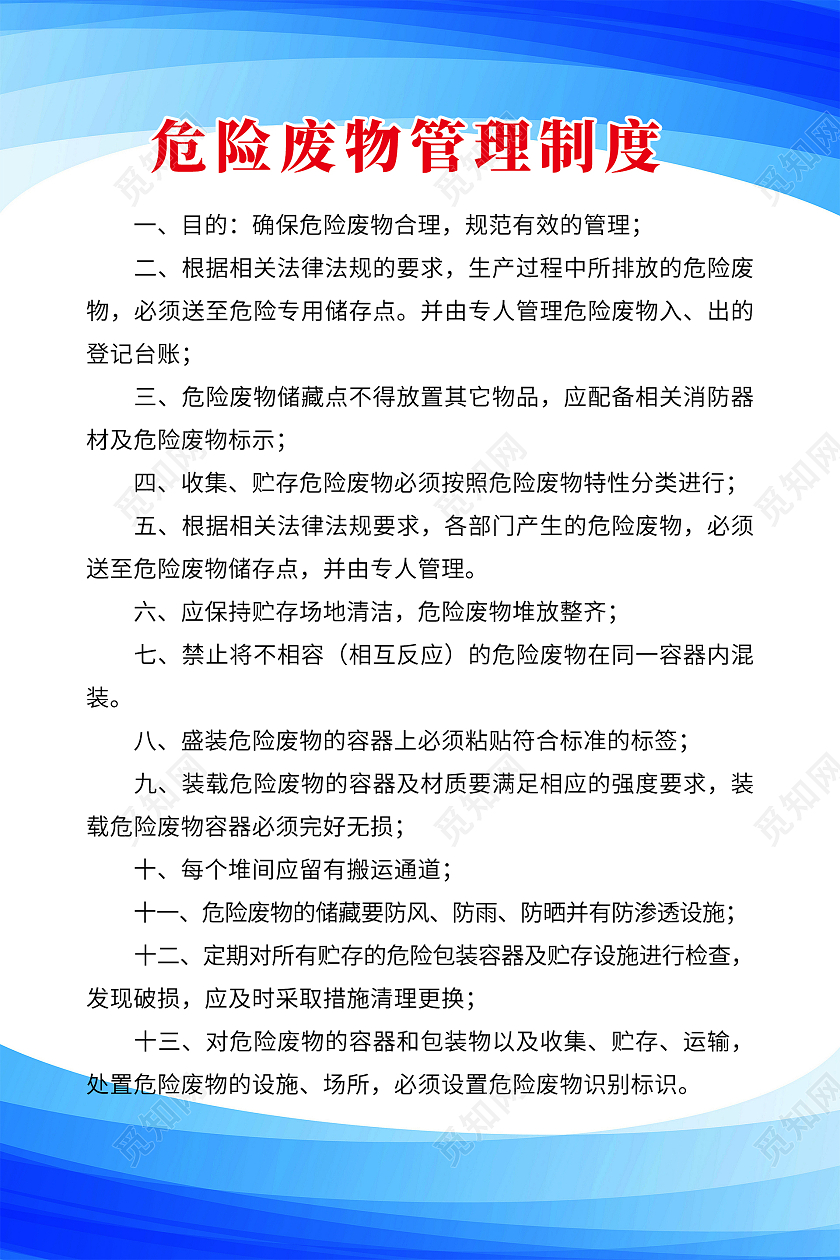 简约大气蓝色系危险废物管理制度海报