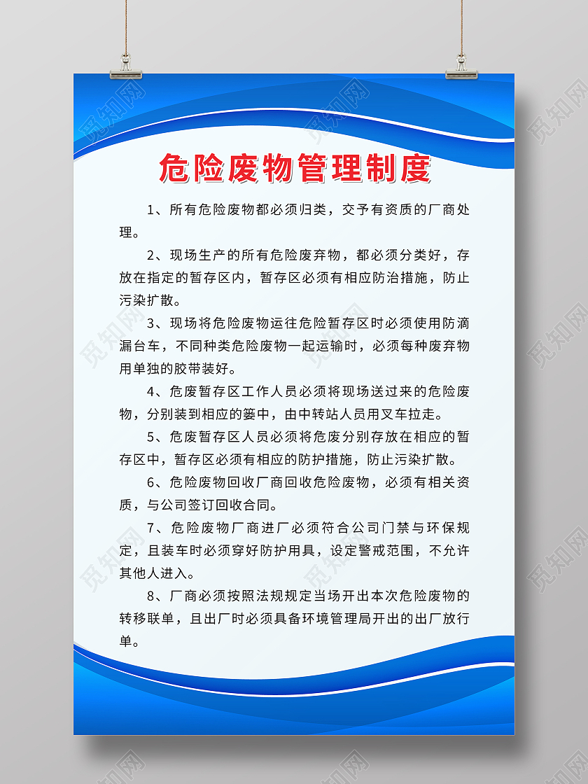 简约大气蓝色系危险废物管理制度海报