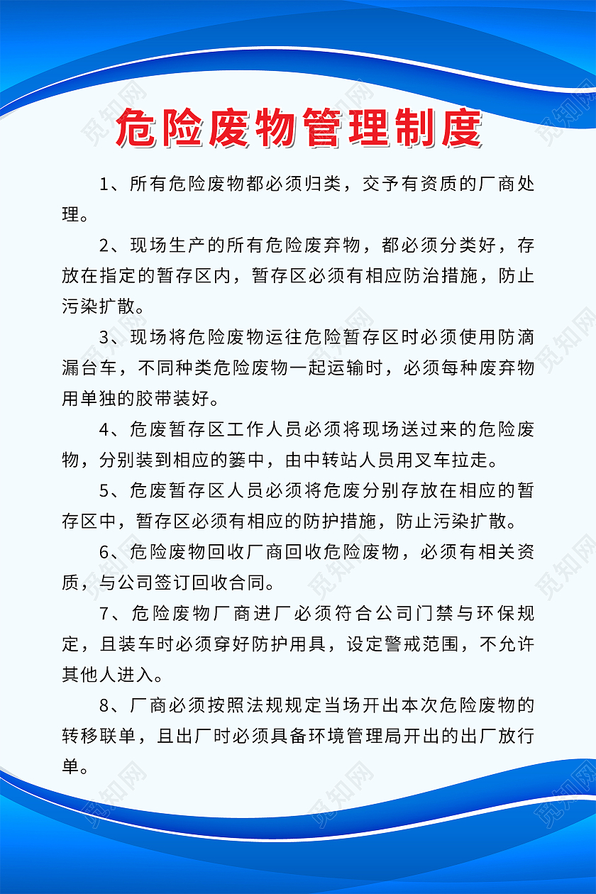 简约大气蓝色系危险废物管理制度海报