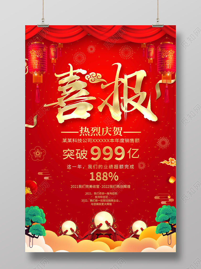 红色大气喜报荣誉榜海报设计喜报2022新年虎年喜报