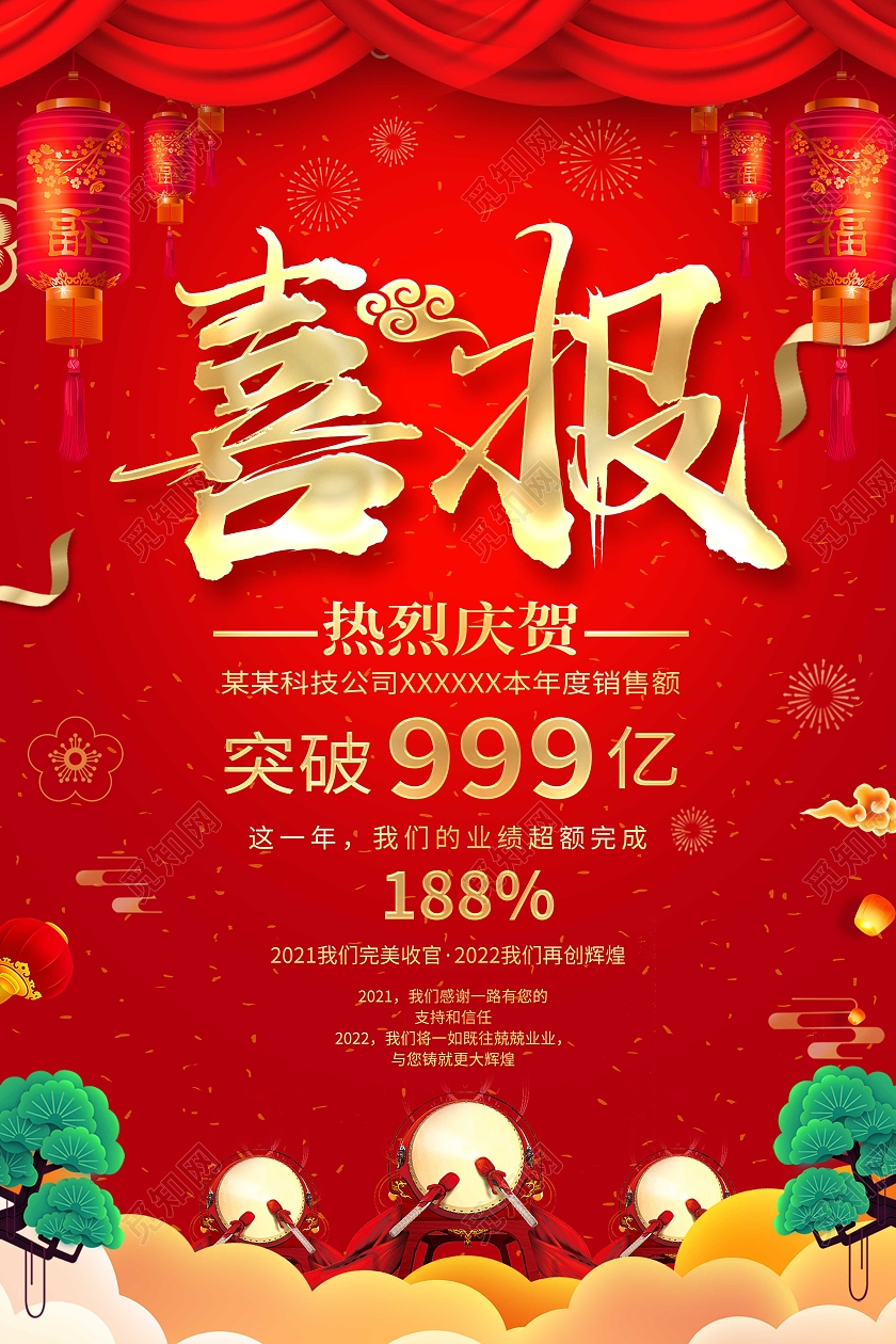 红色大气喜报荣誉榜海报设计喜报2022新年虎年喜报