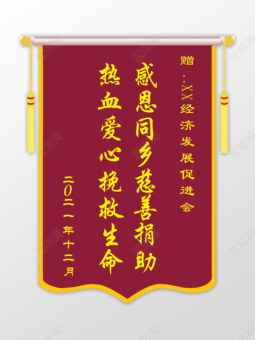 红色简约感恩救助锦旗设计模板