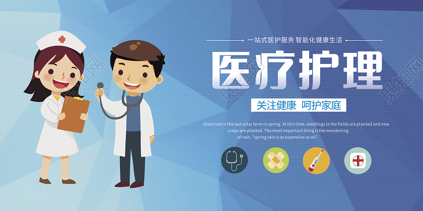 蓝色医疗护理宣传展板
