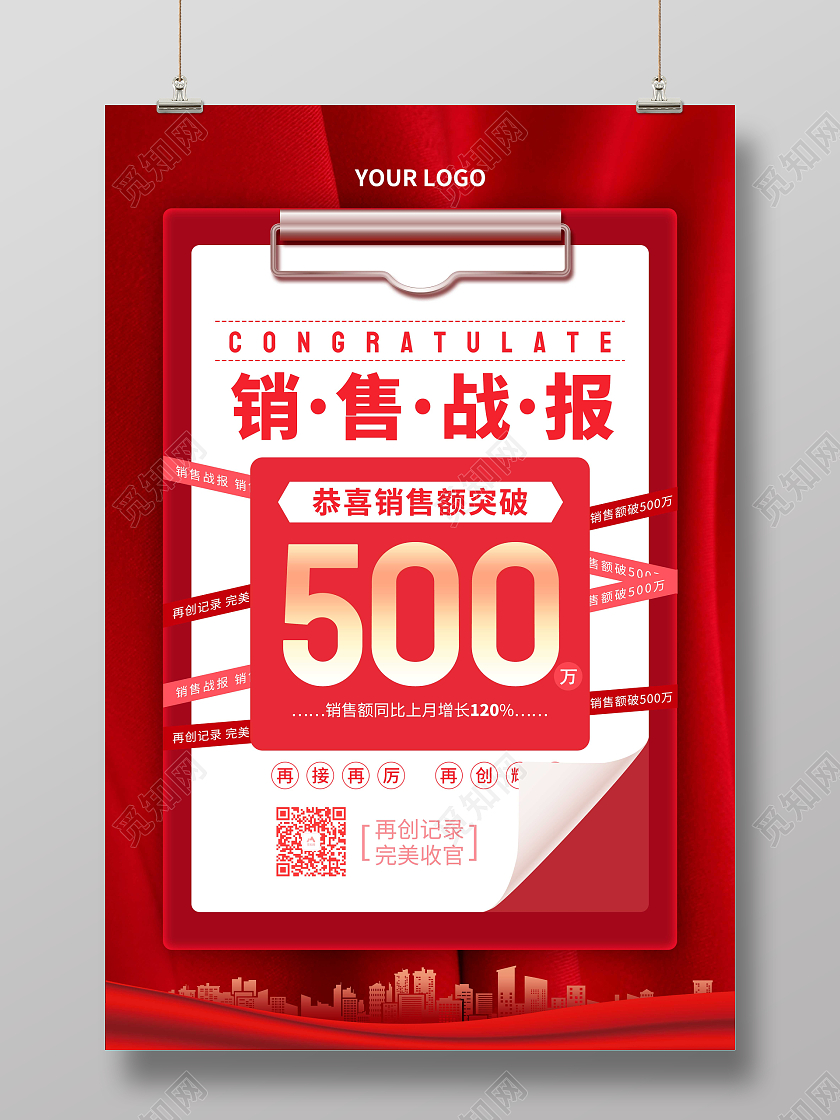 红色喜庆大气公司销售战报宣传海报