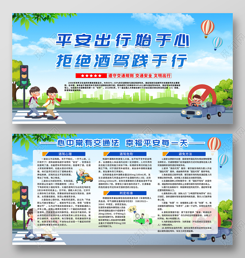 蓝色卡通风格拒绝酒驾平安出行宣传栏禁止酒驾宣传栏