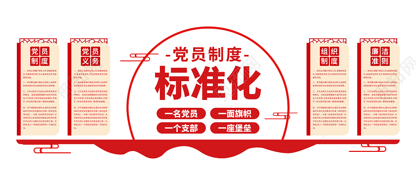 红色大气党员制度内容党政党建文化墙制度文化墙
