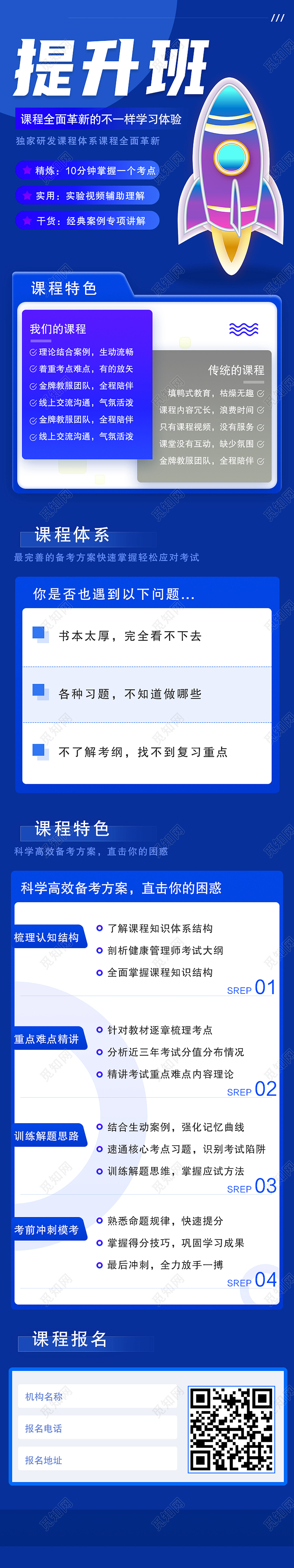 蓝色简约提升班课程全面革新手机长图手机海报