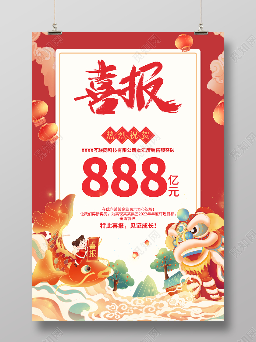 国潮风格简约大气2022喜报虎年喜报海报