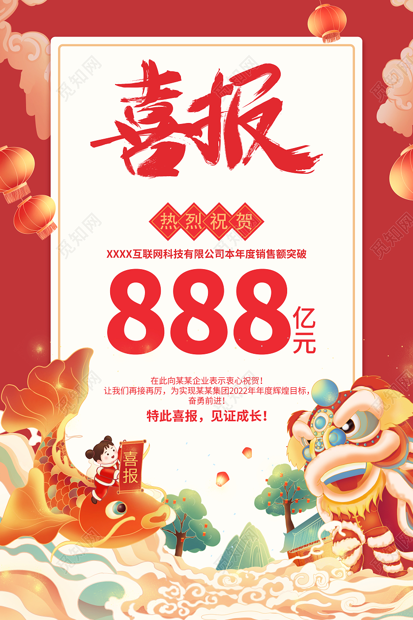 国潮风格简约大气2022喜报虎年喜报海报