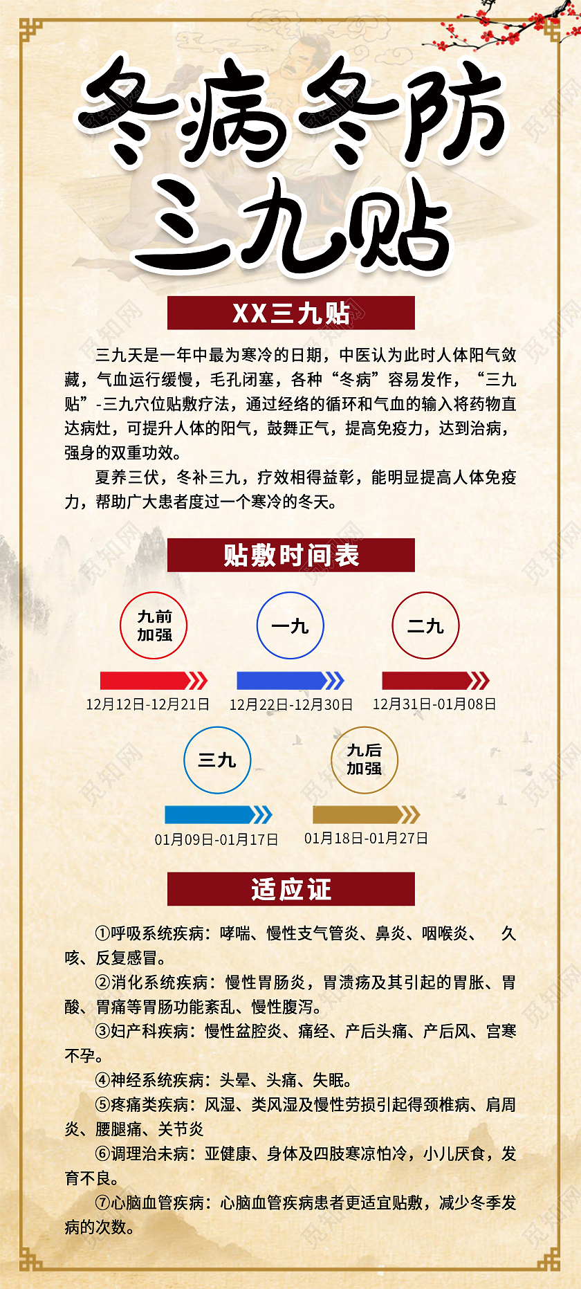 纸质背景大气复古冬病冬防三九贴展架易拉宝设计