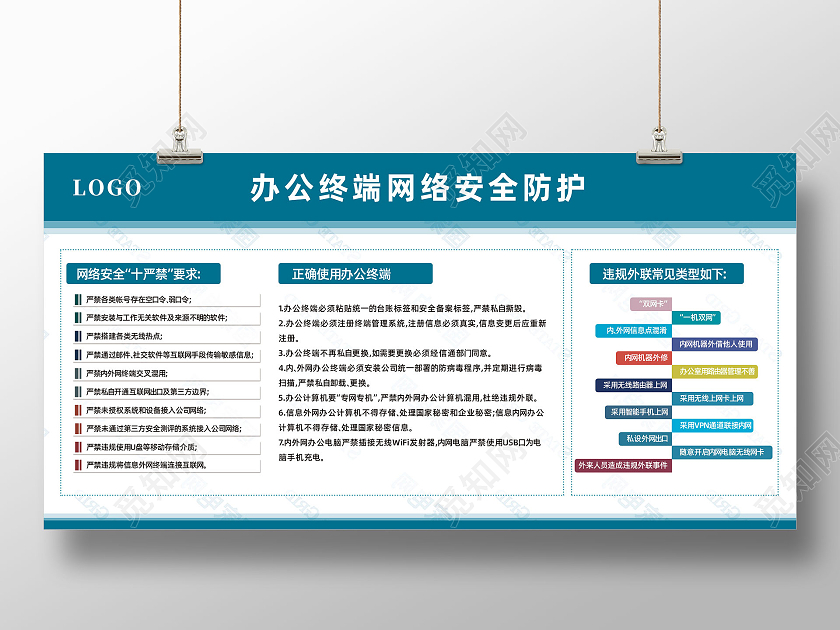 蓝色简约国网办公终端网络安全防护宣传栏