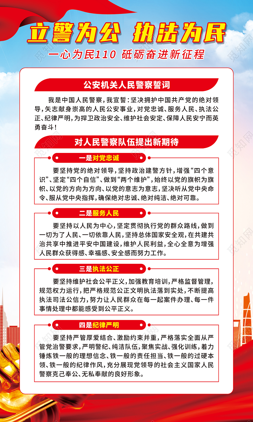 红色渐变执法为民立警为公一心为民110砥砺奋进新征程宣传110宣传日中国人民警察节