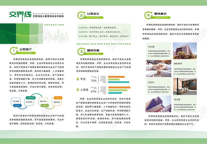 绿色简约几何渐变风格企业宣传合作三折页