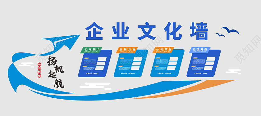 蓝色简约企业文化墙企业简介