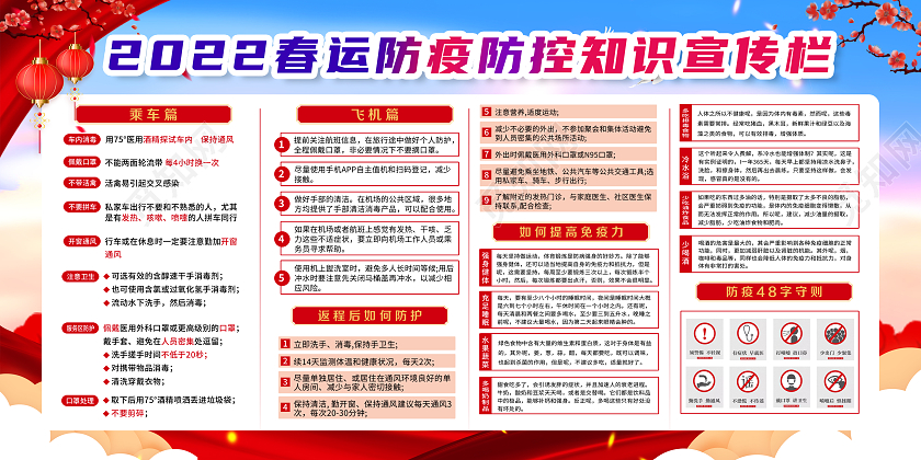 彩色大气2022年春运防疫防控知识宣传知识春运宣传栏