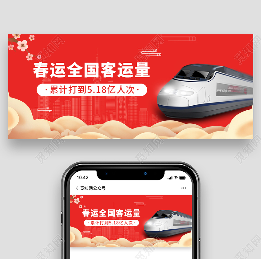 红色国潮背景春运全国客运量微信公众号首图春运首图
