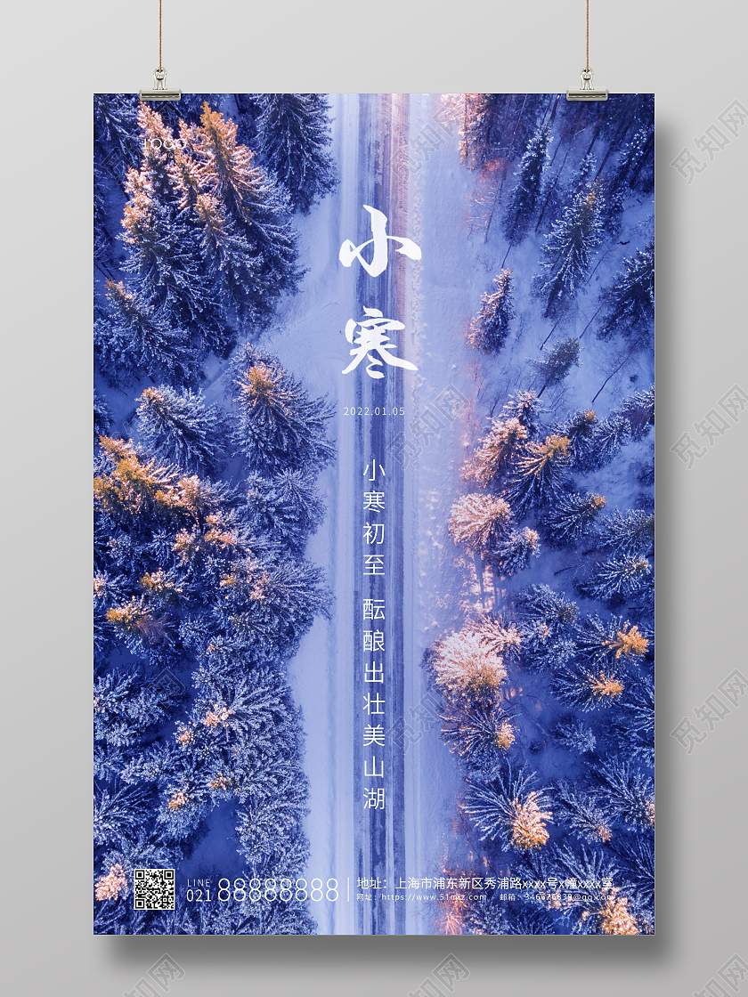 紫色简约二十四节气小寒海报小寒海报