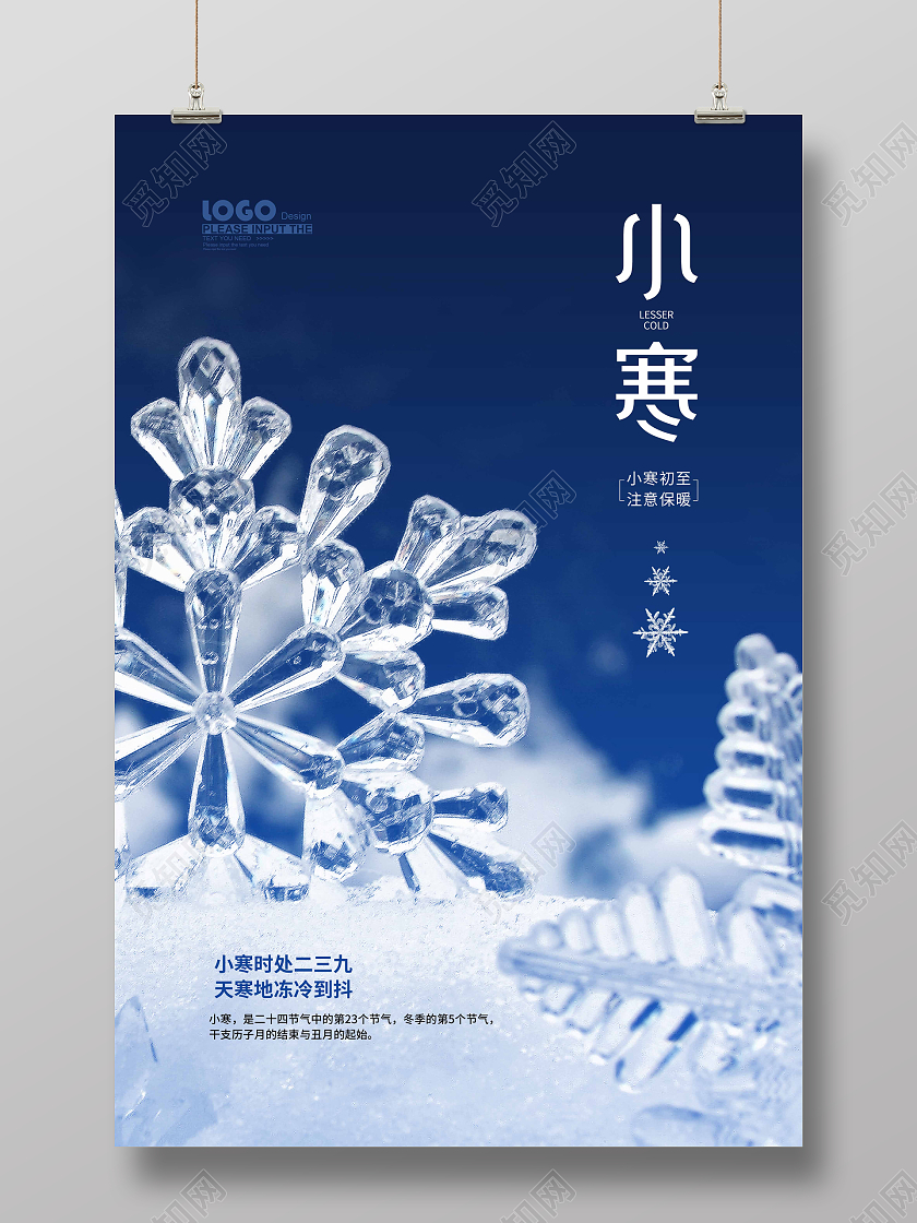 蓝色大气摄影小寒传统节气宣传海报