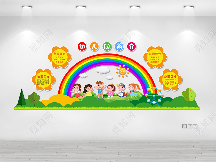 彩色卡通可爱幼儿园简介幼儿园简介文化墙