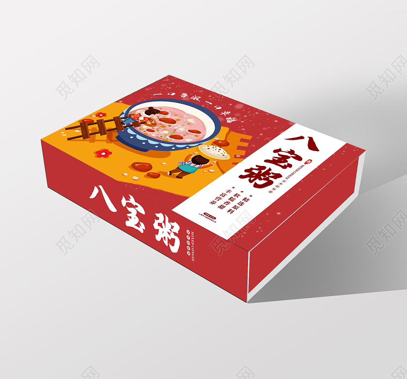 红色庄重喜庆卡通八宝粥包装盒