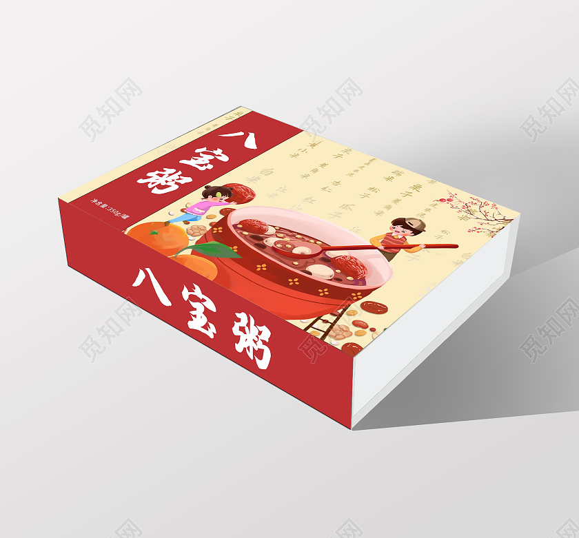 红色庄重喜庆卡通八宝粥包装盒