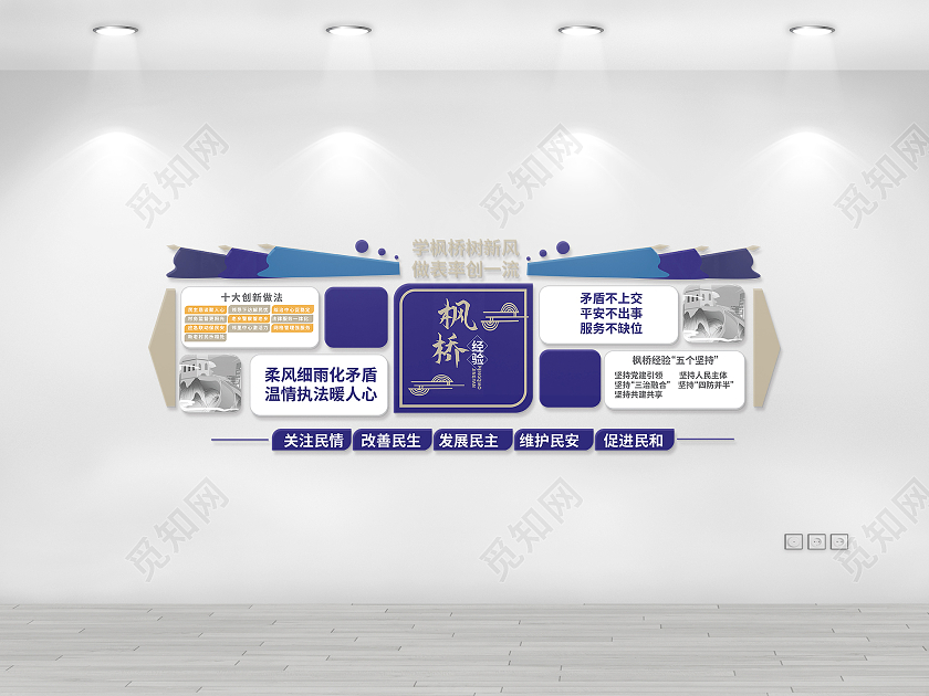 蓝色创意大气枫桥经验宣传文化墙设计