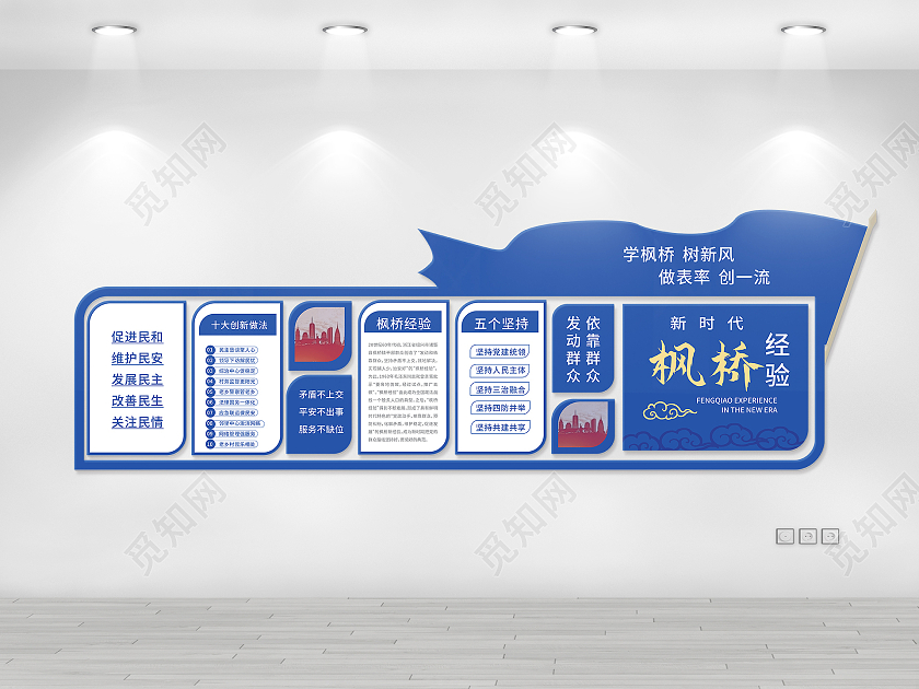 深蓝色创意大气枫桥经验文化墙设计