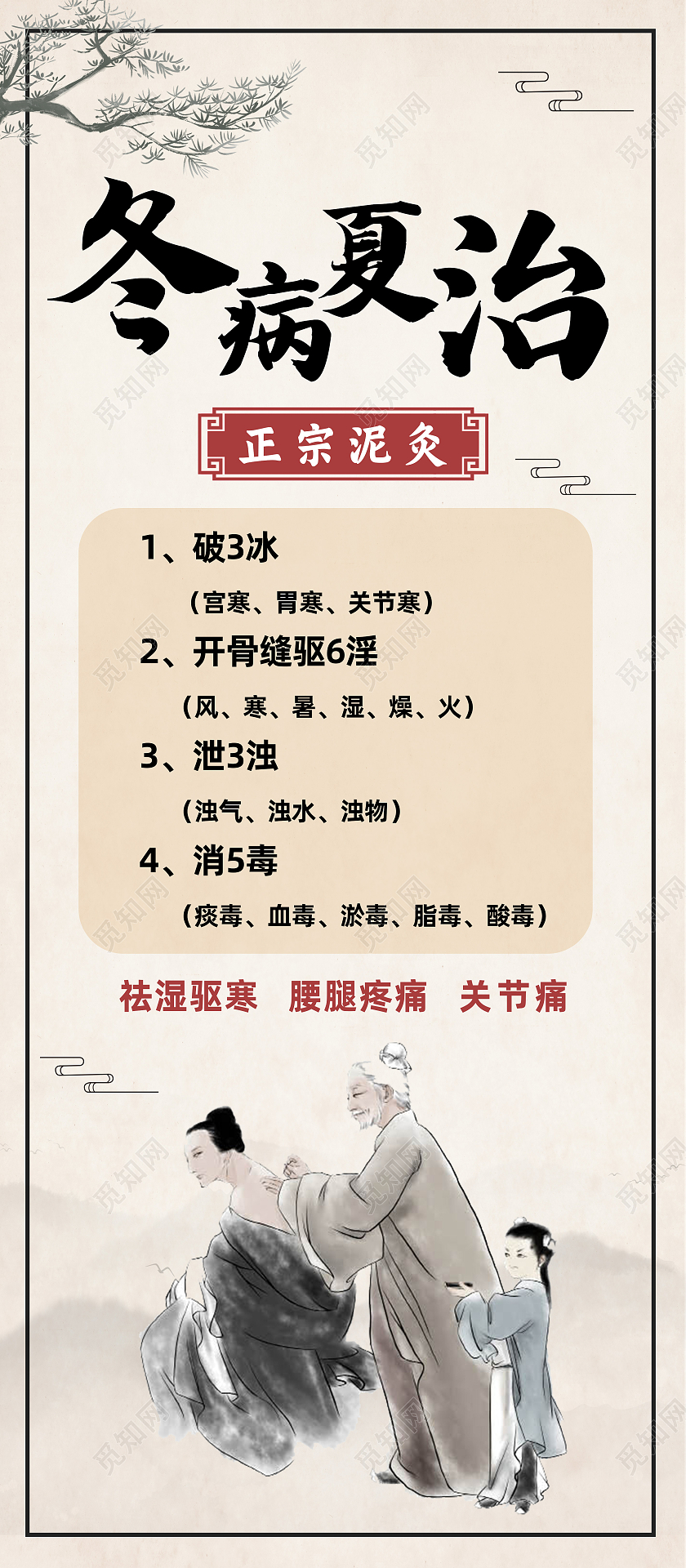 白色古风冬病夏治正宗泥灸泥灸展架易拉宝