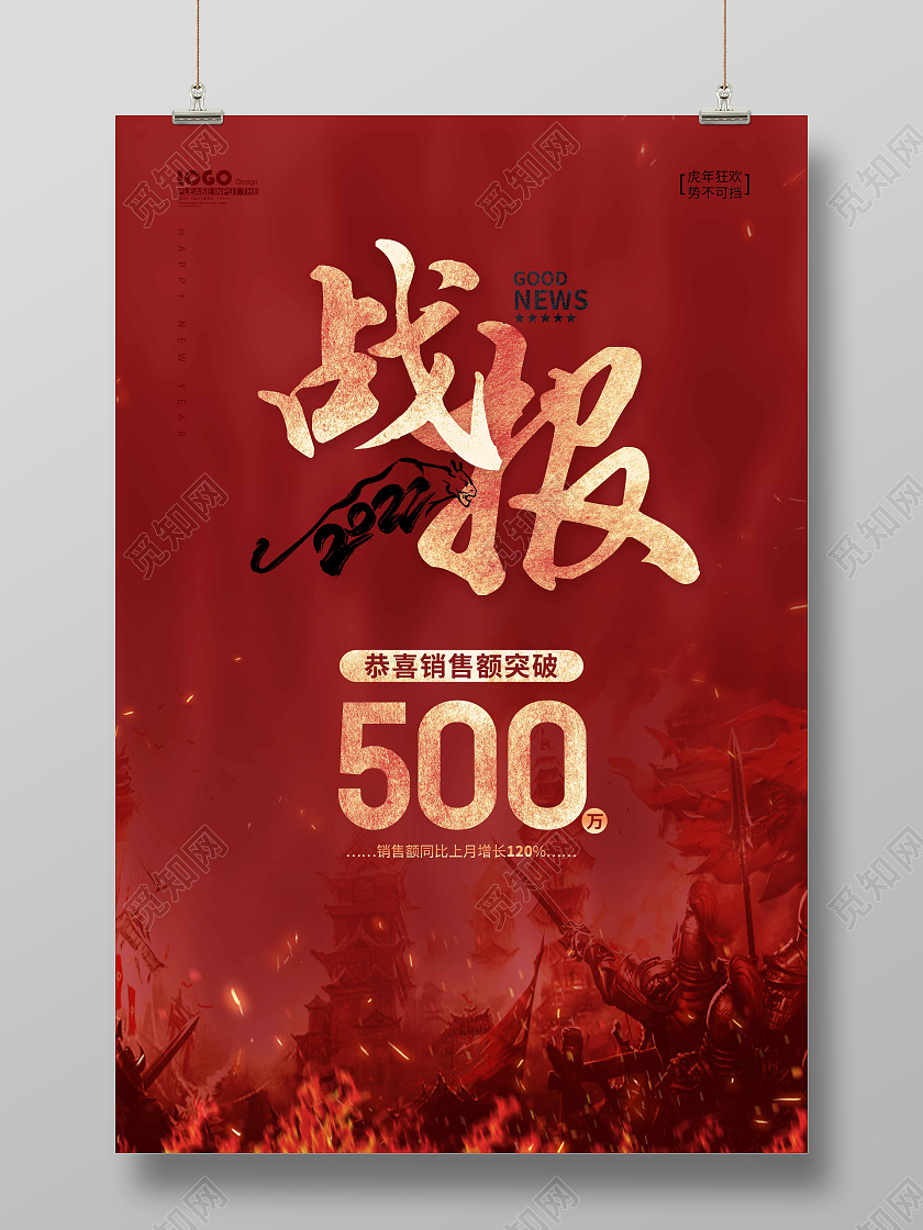 红色大气中国风年终销售战报海报