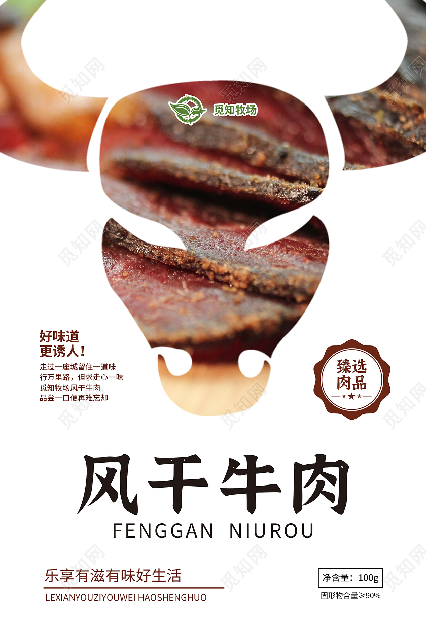白色简约风干牛肉袋包装牛肉脯牛肉包装