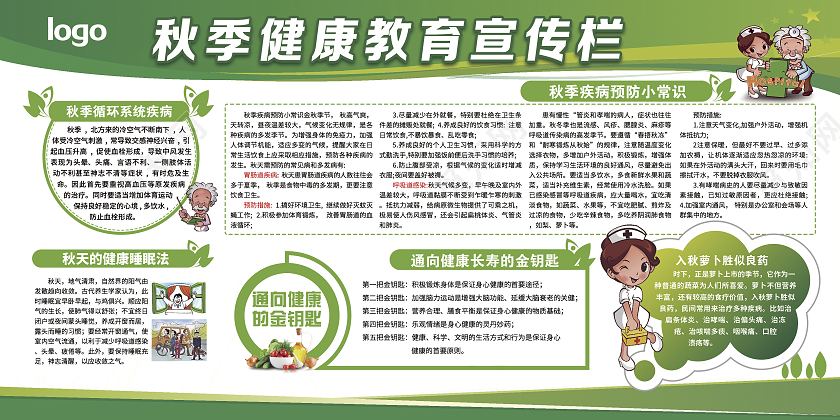 绿色现代健康秋季健康教育宣传栏展板