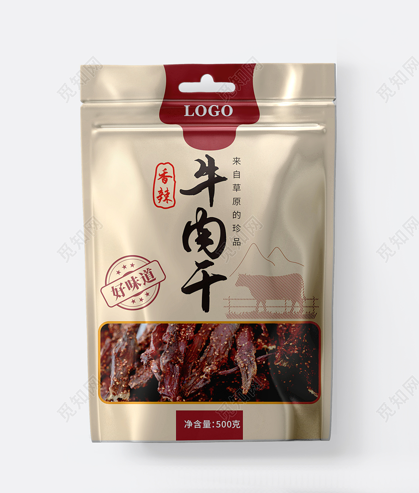 金色简约牛肉干包装袋2022年红色牛肉包装袋设计