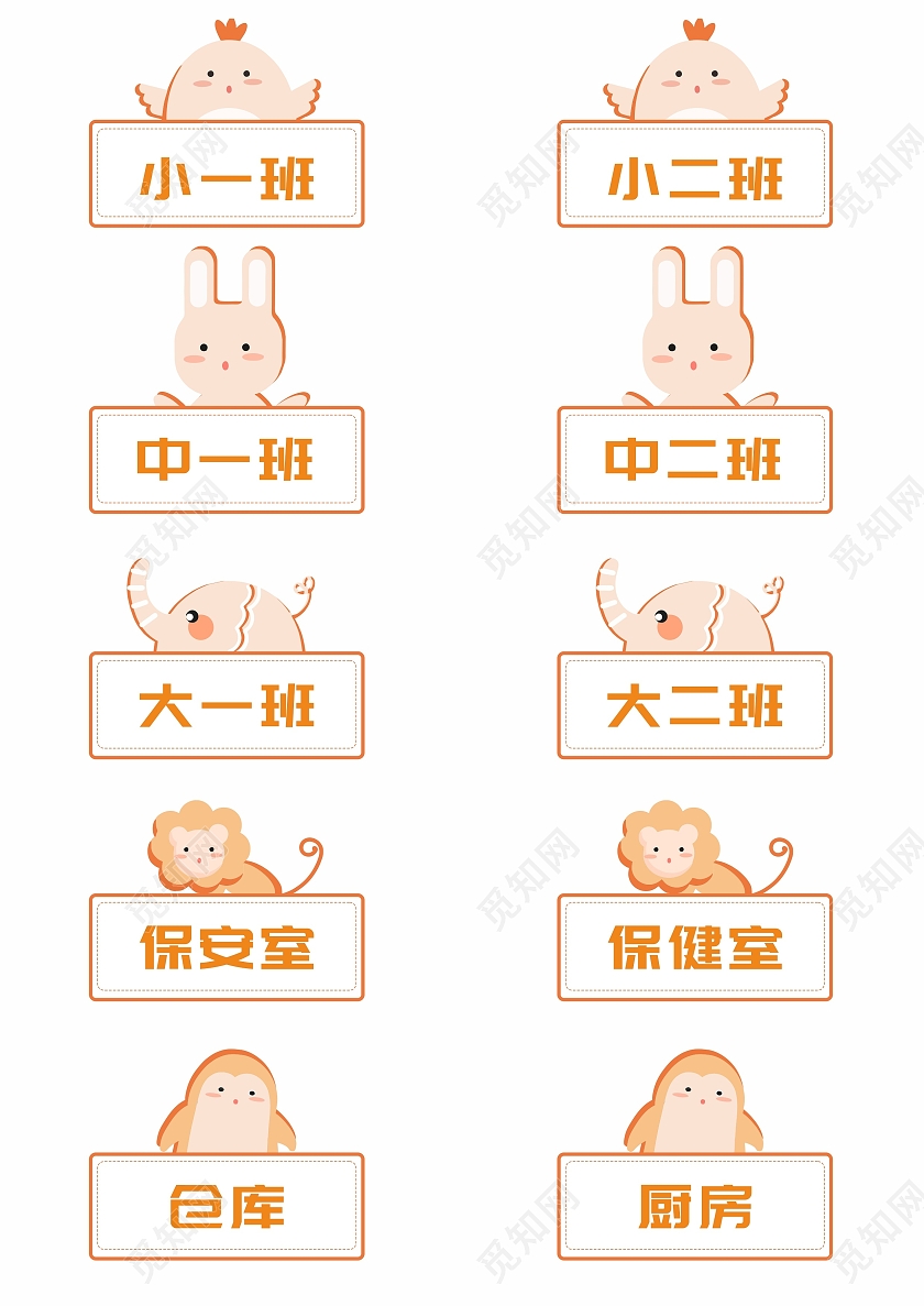 橙色边框幼儿园小中大班牌手举牌标识指示牌幼儿园班牌