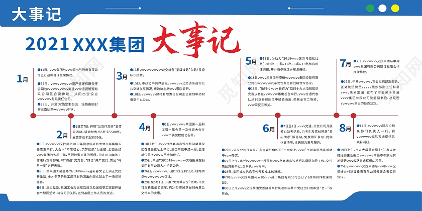 蓝色简约清新大事记活动展板背景大事记展板