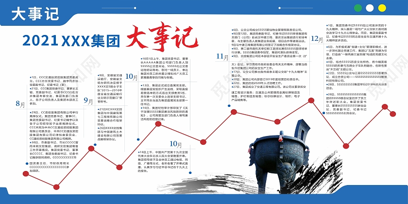 蓝色简约企业大事记活动展板背景大事记展板