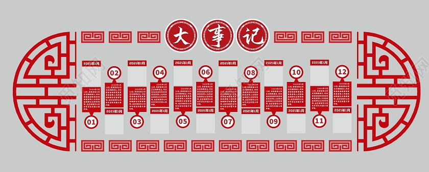 红色中国风大事记企业集团文化墙背景大事记展板