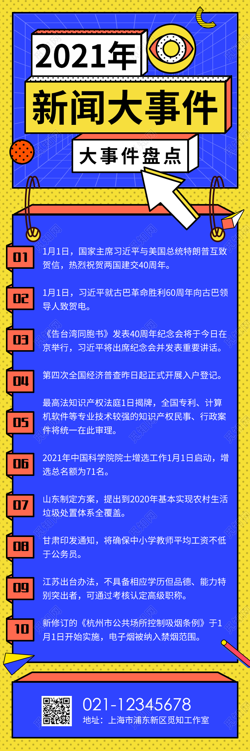 蓝色孟菲斯风2021新闻大事件2021大事件长图手机长图