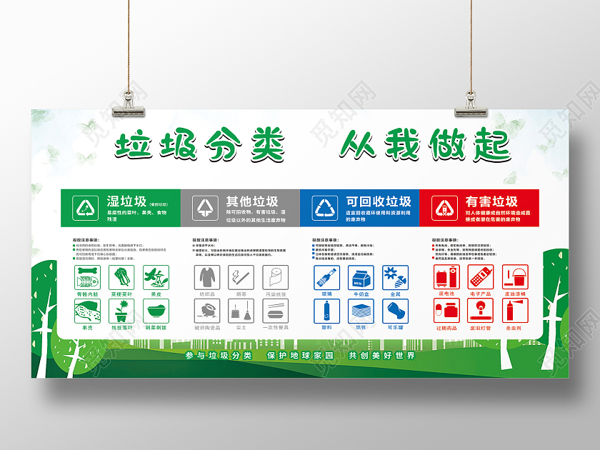 垃圾分类从我做起垃圾分类绿色简约风展面展架海报垃圾分类宣传画