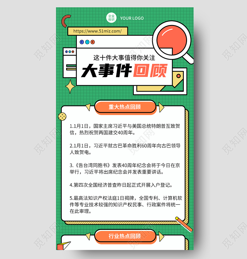 绿色孟菲斯风2021大事件回顾2021大事件长图手机长图