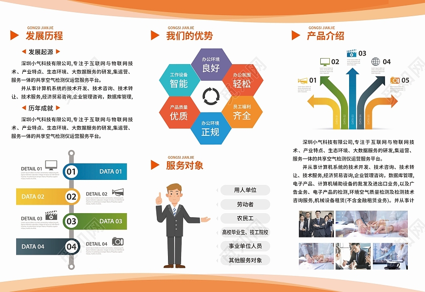 橙色光效科技商务公司宣传折页橙金色三折页企业三折页