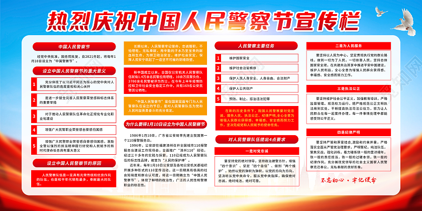 红色简约背景人民警察节宣传栏110宣传日中国人民警察节