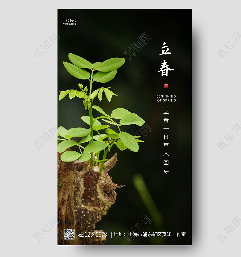 黑色简约二十四节气立春立春手机UI海报设计立春海报